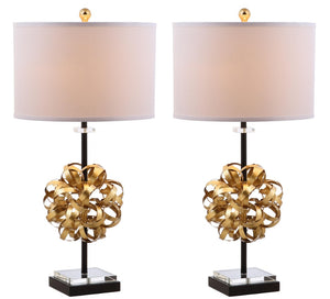 Safavieh LIONEL Table Lamp - Modern Black & Gold Leaf Design with White Linen Shade for Stylish Interiors TBL4050A-SET2
