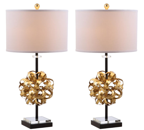 Safavieh LIONEL Table Lamp - Modern Black & Gold Leaf Design with White Linen Shade for Stylish Interiors TBL4050A-SET2