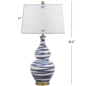 Safavieh AVIANA Table Lamp - Modern Gold & Blue Accent with White Linen Shade for Stylish Ambient Lighting TBL4052A
