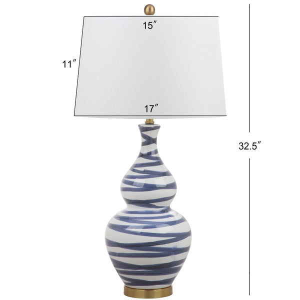 Safavieh AVIANA Table Lamp - Modern Gold & Blue Accent with White Linen Shade for Stylish Ambient Lighting TBL4052A