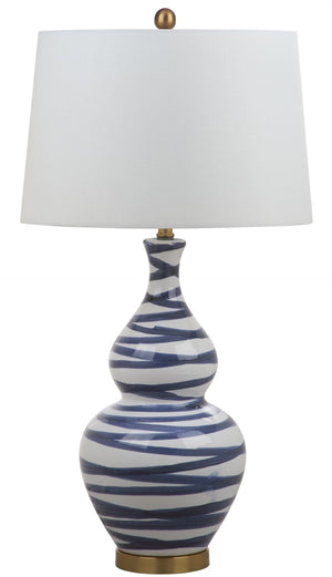 Safavieh AVIANA Table Lamp - Modern Gold & Blue Accent with White Linen Shade for Stylish Ambient Lighting TBL4052A