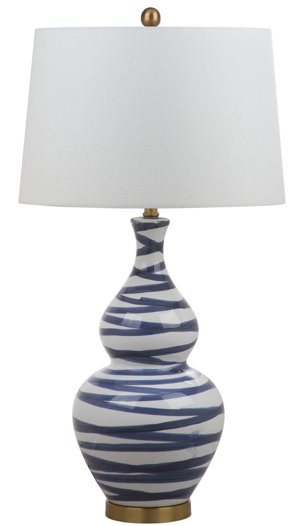 Safavieh AVIANA Table Lamp - Modern Gold & Blue Accent with White Linen Shade for Stylish Ambient Lighting TBL4052A