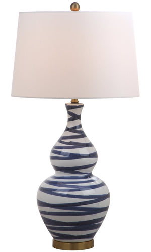 Safavieh AVIANA Table Lamp - Modern Gold & Blue Accent with White Linen Shade for Stylish Ambient Lighting TBL4052A