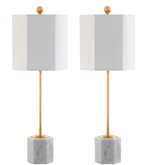 Safavieh MAGDALENE Marble Table Lamp - Elegant White Marble & Antique Gold for Luxe Home Décor & Lighting TBL4069A-SET2