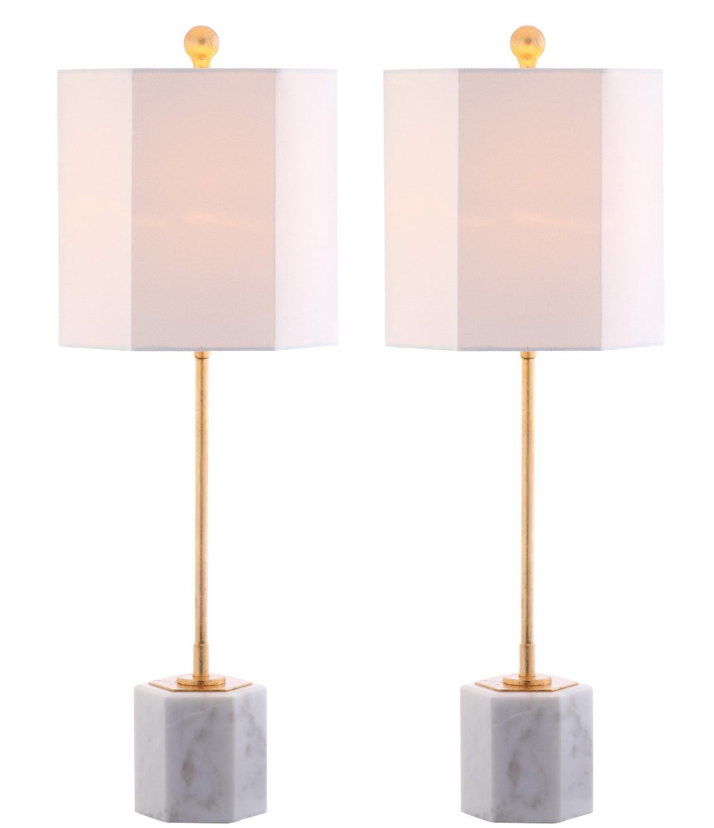 Safavieh MAGDALENE Marble Table Lamp - Elegant White Marble & Antique Gold for Luxe Home Décor & Lighting TBL4069A-SET2