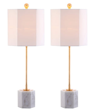 Safavieh MAGDALENE Marble Table Lamp - Elegant White Marble & Antique Gold for Luxe Home Décor & Lighting TBL4069A-SET2