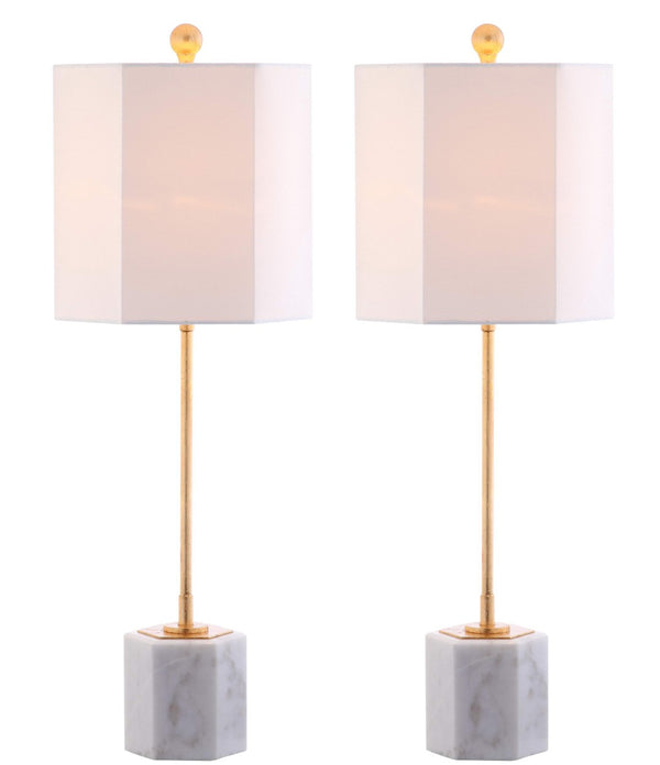 Safavieh MAGDALENE Marble Table Lamp - Elegant White Marble & Antique Gold for Luxe Home Décor & Lighting TBL4069A-SET2