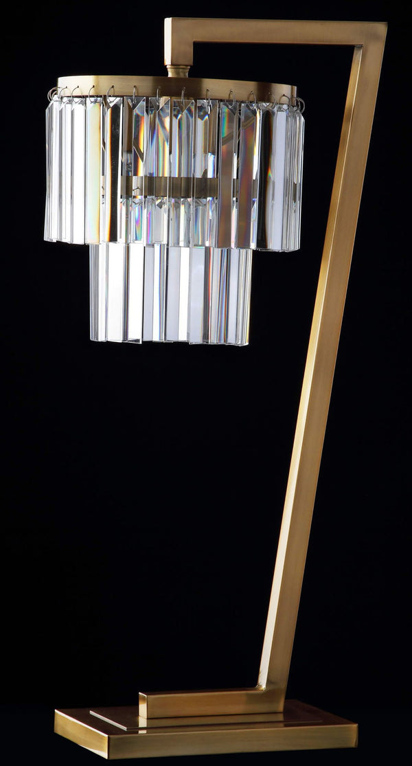 Safavieh CALLUM Table Lamp - Gold Metal & Crystal Accents with White Linen Shade for Elegant Illumination TBL4073A