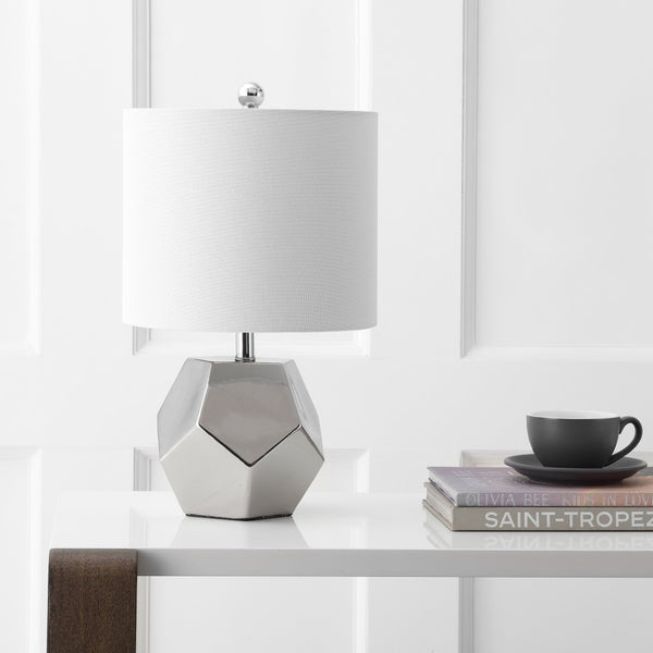 Safavieh HANTON, 17.5 Inch Silver Ceramic Table Lamp - Elegant Geometric Design for Modern Home Decor TBL4094A
