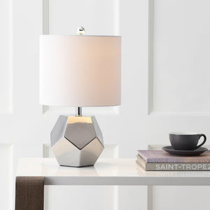Safavieh HANTON, 17.5 Inch Silver Ceramic Table Lamp - Elegant Geometric Design for Modern Home Decor TBL4094A
