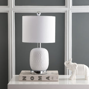 Safavieh TUCANA Table Lamp - Elegant White Finish, Textured Base & Cozy Fabric Shade for Any Space TBL4099A