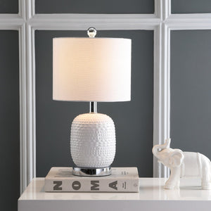Safavieh TUCANA Table Lamp - Elegant White Finish, Textured Base & Cozy Fabric Shade for Any Space TBL4099A