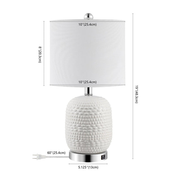 Safavieh TUCANA Table Lamp - Elegant White Finish, Textured Base & Cozy Fabric Shade for Any Space TBL4099A