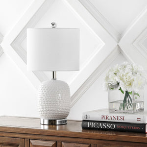 Safavieh TUCANA Table Lamp - Elegant White Finish, Textured Base & Cozy Fabric Shade for Any Space TBL4099A