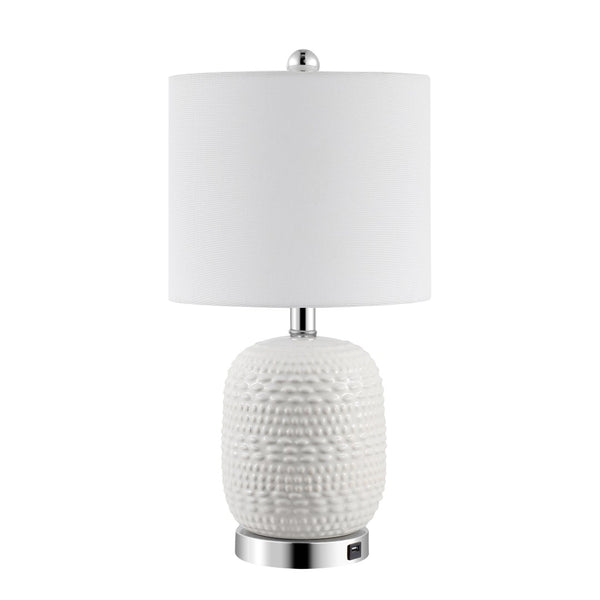 Safavieh TUCANA Table Lamp - Elegant White Finish, Textured Base & Cozy Fabric Shade for Any Space TBL4099A