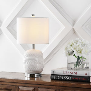 Safavieh TUCANA Table Lamp - Elegant White Finish, Textured Base & Cozy Fabric Shade for Any Space TBL4099A