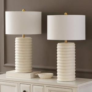 Safavieh Melina, Polyresin Table Lamp Set Bone Textured Base with Fabric Shade for Neutral Rooms TBL4121B-SET2
