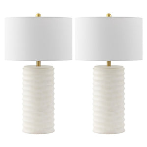Safavieh Melina, Polyresin Table Lamp Set Bone Textured Base with Fabric Shade for Neutral Rooms TBL4121B-SET2