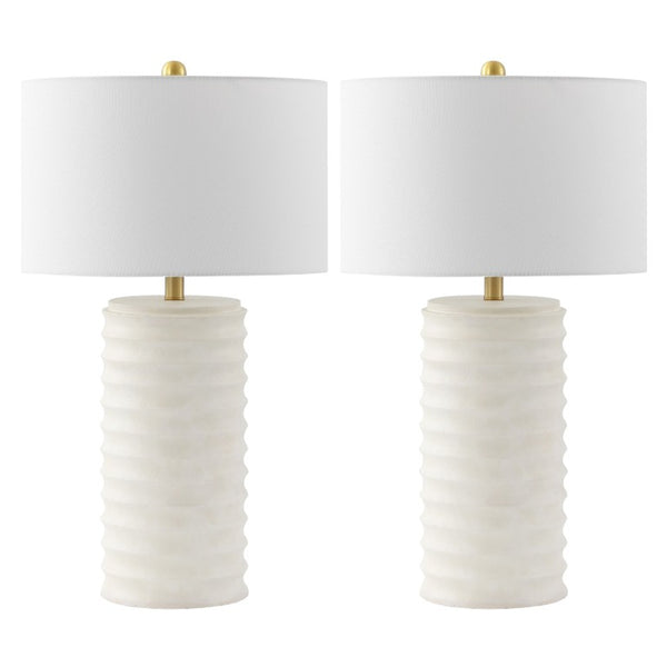 Safavieh Melina, Polyresin Table Lamp Set Bone Textured Base with Fabric Shade for Neutral Rooms TBL4121B-SET2