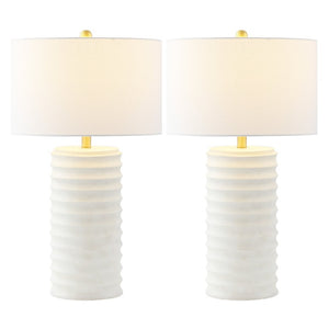 Safavieh Melina, Polyresin Table Lamp Set Bone Textured Base with Fabric Shade for Neutral Rooms TBL4121B-SET2