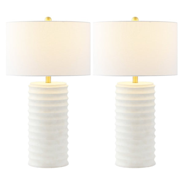 Safavieh Melina, Polyresin Table Lamp Set Bone Textured Base with Fabric Shade for Neutral Rooms TBL4121B-SET2