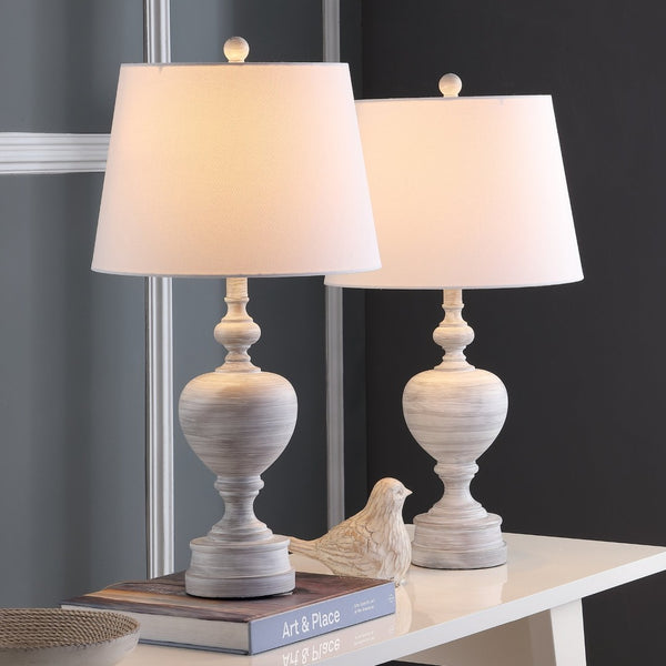 Safavieh ALBAN, Elegant 27 Inch White Polyresin Table Lamp Set of 2 for Modern & Traditional Décor Styles TBL4122A-SET2
