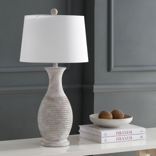 Safavieh BENTLEE, Elegant 30-Inch Grey Polyresin Table Lamp Set of 2 for Stylish Ambient Lighting Decor TBL4131A-SET2