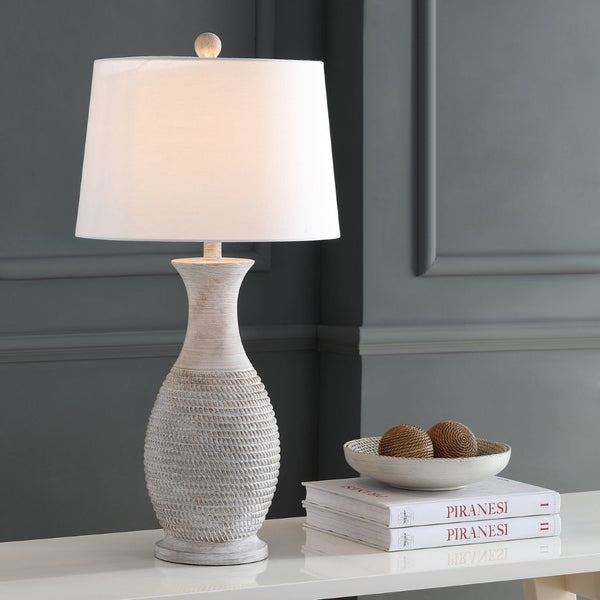 Safavieh BENTLEE, Elegant 30-Inch Grey Polyresin Table Lamp Set of 2 for Stylish Ambient Lighting Decor TBL4131A-SET2