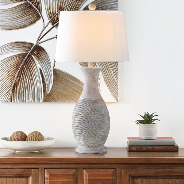 Safavieh BENTLEE, Elegant 30-Inch Grey Polyresin Table Lamp Set of 2 for Stylish Ambient Lighting Decor TBL4131A-SET2