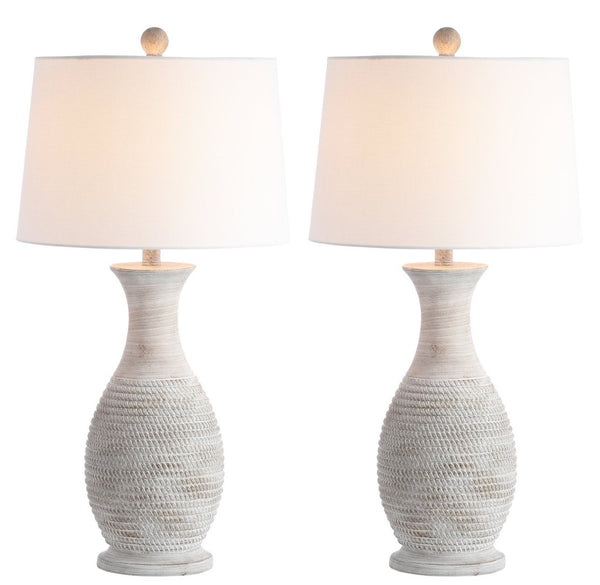 Safavieh BENTLEE, Elegant 30-Inch Grey Polyresin Table Lamp Set of 2 for Stylish Ambient Lighting Decor TBL4131A-SET2