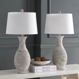 Safavieh BENTLEE, Elegant 30-Inch Grey Polyresin Table Lamp Set of 2 for Stylish Ambient Lighting Decor TBL4131A-SET2