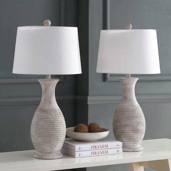 Safavieh BENTLEE, Elegant 30-Inch Grey Polyresin Table Lamp Set of 2 for Stylish Ambient Lighting Decor TBL4131A-SET2