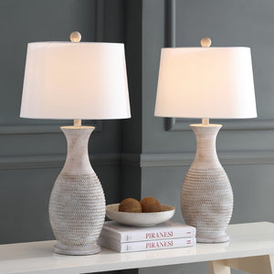 Safavieh BENTLEE, Elegant 30-Inch Grey Polyresin Table Lamp Set of 2 for Stylish Ambient Lighting Decor TBL4131A-SET2