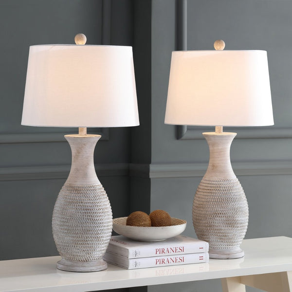 Safavieh BENTLEE, Elegant 30-Inch Grey Polyresin Table Lamp Set of 2 for Stylish Ambient Lighting Decor TBL4131A-SET2