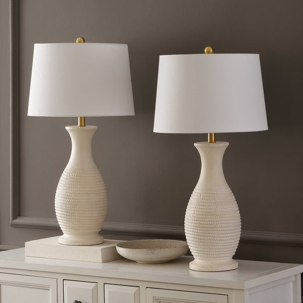 Safavieh Bentlee, Elegant 30-inch Bone Polyresin Table Lamp Set Of 2 For Stylish Home Decor & Ambiance Bone Polyresin Body ,Fabric Shade Tbl4131b-set2