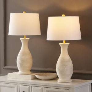 Safavieh Bentlee, Elegant 30-inch Bone Polyresin Table Lamp Set Of 2 For Stylish Home Decor & Ambiance Bone Polyresin Body ,Fabric Shade Tbl4131b-set2