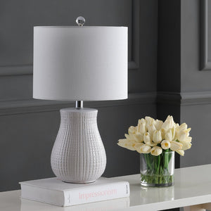 Safavieh DAYTON, Modern White Ceramic Table Lamp Set of 2, 21-Inch Sleek Design for Home & Office Decor TBL4140A-SET2