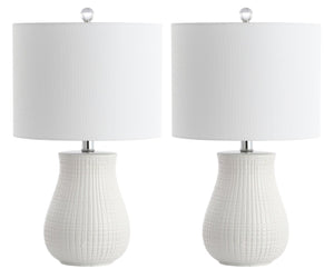 Safavieh DAYTON, Modern White Ceramic Table Lamp Set of 2, 21-Inch Sleek Design for Home & Office Decor TBL4140A-SET2