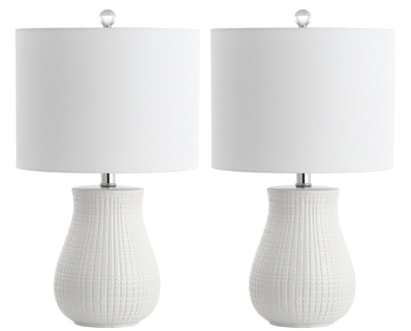 Safavieh DAYTON, Modern White Ceramic Table Lamp Set of 2, 21-Inch Sleek Design for Home & Office Decor TBL4140A-SET2