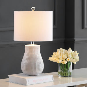 Safavieh DAYTON, Modern White Ceramic Table Lamp Set of 2, 21-Inch Sleek Design for Home & Office Decor TBL4140A-SET2