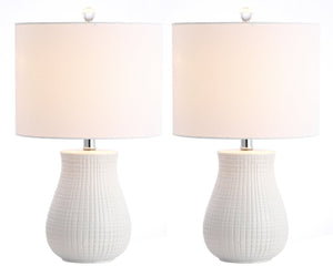 Safavieh DAYTON, Modern White Ceramic Table Lamp Set of 2, 21-Inch Sleek Design for Home & Office Decor TBL4140A-SET2