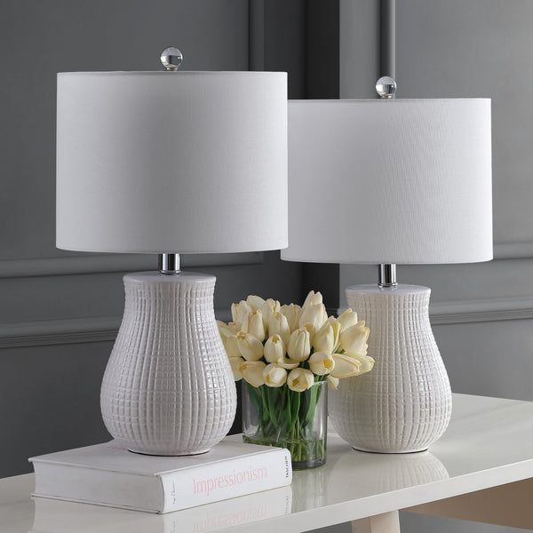 Safavieh DAYTON, Modern White Ceramic Table Lamp Set of 2, 21-Inch Sleek Design for Home & Office Decor TBL4140A-SET2