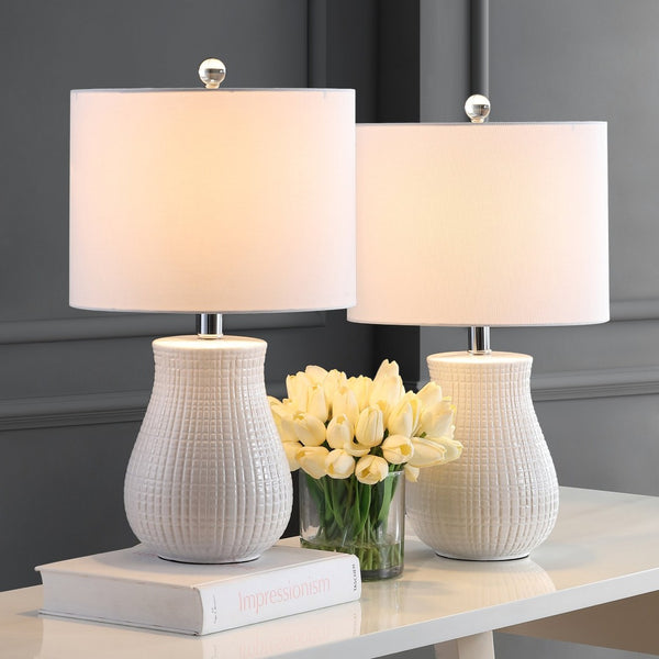 Safavieh DAYTON, Modern White Ceramic Table Lamp Set of 2, 21-Inch Sleek Design for Home & Office Decor TBL4140A-SET2