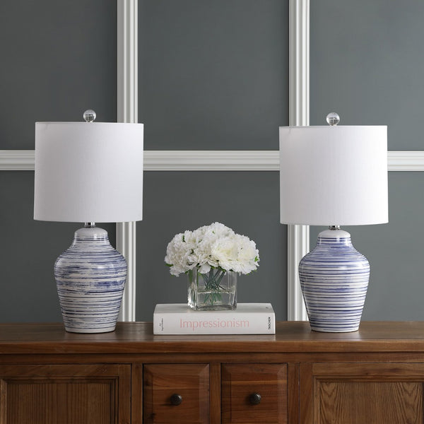 Safavieh MAXTON Table Lamp - Elegant Blue & White Accent for Ambient Lighting in Any Room, 21" Height TBL4141A-SET2