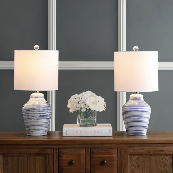 Safavieh MAXTON Table Lamp - Elegant Blue & White Accent for Ambient Lighting in Any Room, 21" Height TBL4141A-SET2