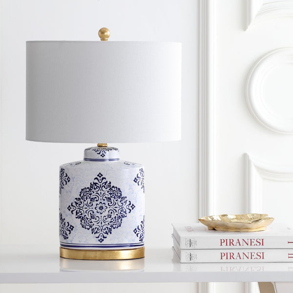 Safavieh KAMDYN Table Lamp: Elegant Blue & White Accent for Modern Spaces, Perfect for Bedside & Decor TBL4145A-SET2