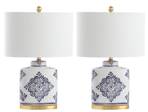 Safavieh KAMDYN Table Lamp: Elegant Blue & White Accent for Modern Spaces, Perfect for Bedside & Decor TBL4145A-SET2