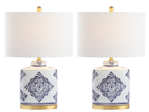 Safavieh KAMDYN Table Lamp: Elegant Blue & White Accent for Modern Spaces, Perfect for Bedside & Decor TBL4145A-SET2