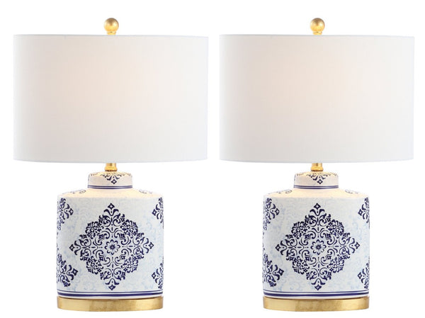 Safavieh KAMDYN Table Lamp: Elegant Blue & White Accent for Modern Spaces, Perfect for Bedside & Decor TBL4145A-SET2