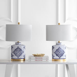 Safavieh KAMDYN Table Lamp: Elegant Blue & White Accent for Modern Spaces, Perfect for Bedside & Decor TBL4145A-SET2